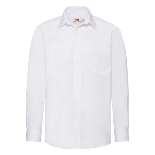 Fruit of the Loom, Poplin Shirt, Men's Long Sleeve Shirt, White, L