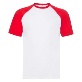 Fruit of the Loom, Baseball T, Men's Cotton Short Sleeve T-shirt, White & Green, XL