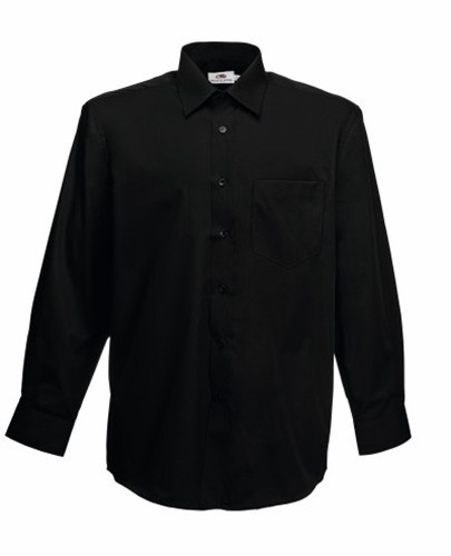 Fruit of the Loom, Poplin Shirt, Men's Long Sleeve Shirt, Black, L
