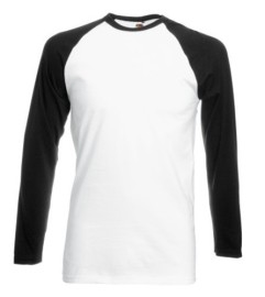 Fruit of the Loom, Baseball T, Men's Cotton Long Sleeve Cotton T-shirt, White & Black, S