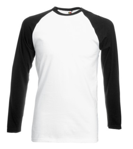 Fruit of the Loom, Baseball T, Men's Cotton Long Sleeve Cotton T-shirt, White & Black, S