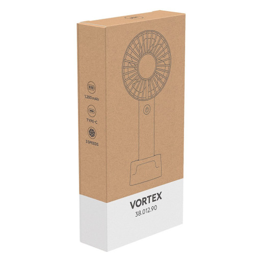 VORTEX, hand fan with 3 speed and phone holder, white