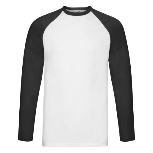 Fruit of the Loom, Baseball T, Men's Cotton Long Sleeve Cotton T-shirt, White & Black, L