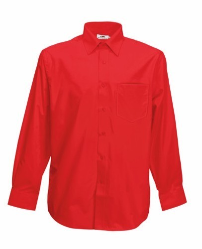 Fruit of the Loom, Poplin Shirt, Men's Long Sleeve Shirt, Red, 2XL