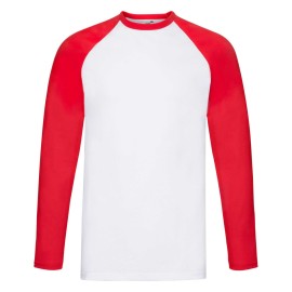 Fruit of the Loom, Baseball T, Men's Cotton Dual T-shirt Long Sleeve T-shirt, White & Red, M