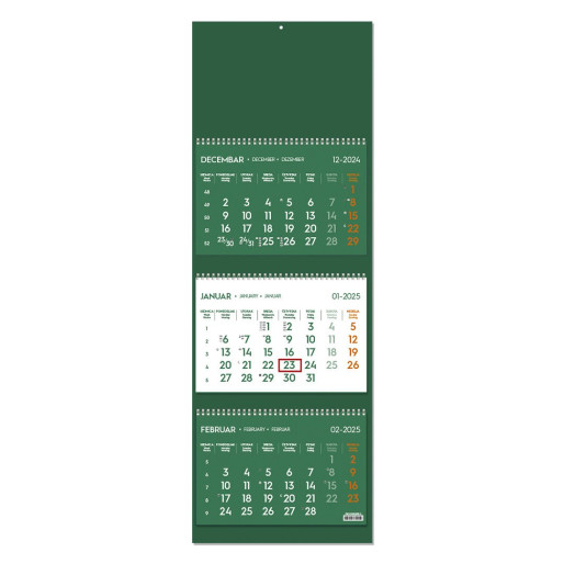POSLOVNI 73, zidni kalendar: 3 x 12 listova, tromesečni, trodelni, zeleni