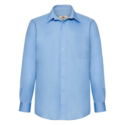 Fruit of the Loom, Poplin Shirt, Men's Long Sleeve Shirt, Light Blue, 3XL