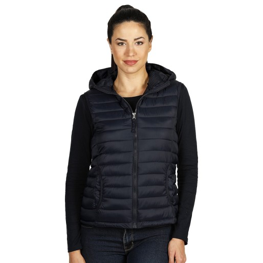 JET WOMEN, women's light padded, fully zippered winter vest with hood, blue