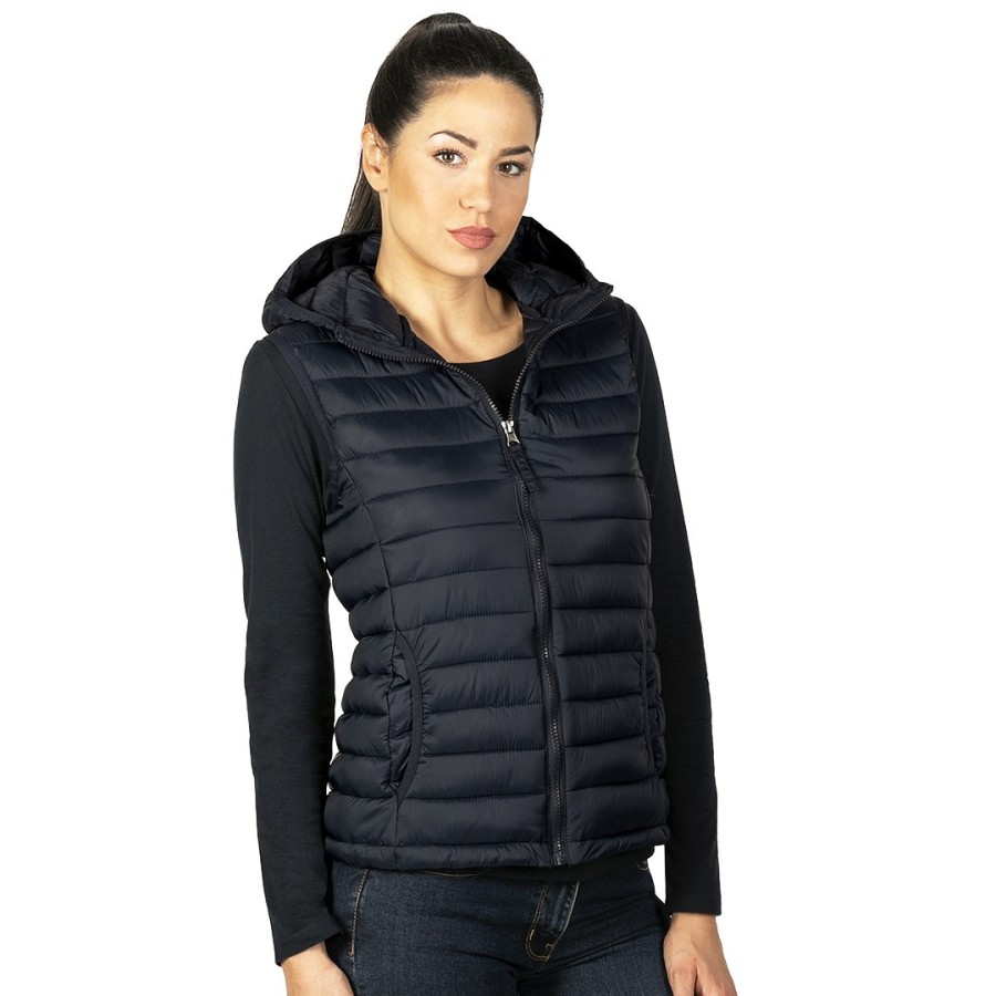 JET WOMEN, women's light padded, fully zippered winter vest with hood, blue