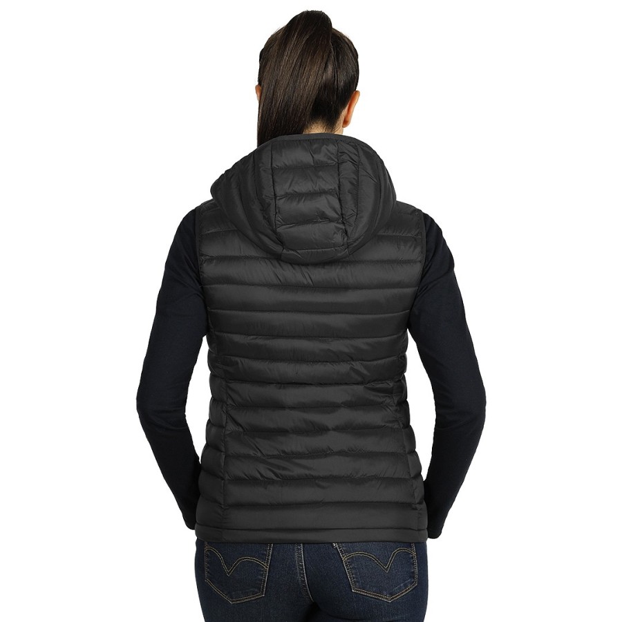 JET WOMEN, women's light padded, fully zippered winter vest with hood, black