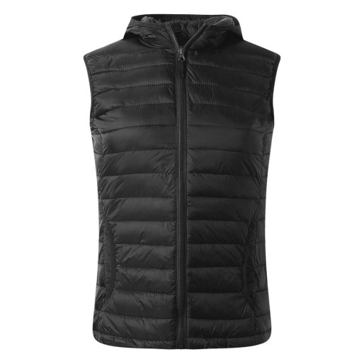 JET WOMEN, women's light padded, fully zippered winter vest with hood, black