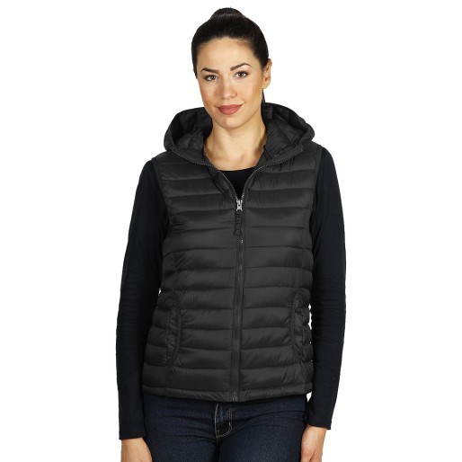 JET WOMEN, women's light padded, fully zippered winter vest with hood, black