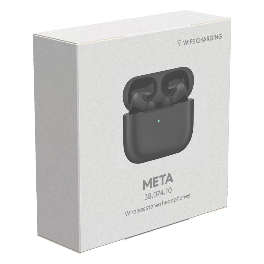 META, wireless stereo earbuds with wireless charger, black