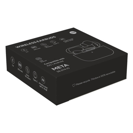 META, wireless stereo earbuds with wireless charger, black