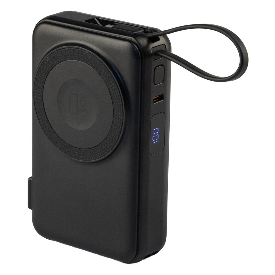 EDISON 10PD 35W, univerzalni putni punjač pomoćna baterija, 10.000 mah, 35w sa magnetom i kablom na izvlačenje, crna