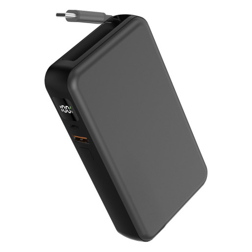 HOPSON 10PD, power bank, 10.000 mah, with retractable cable, dark gray