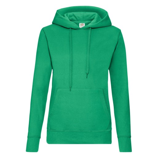 Fruit Of The Loom, Ladies Classic Hooded Sweat, duks sa kapuljačom za žene, kelly zelena, L