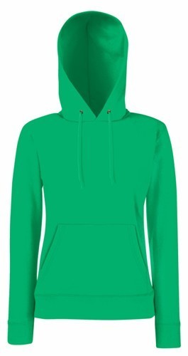 Fruit Of The Loom, Ladies Classic Hooded Sweat, duks sa kapuljačom za žene, kelly zelena, XL