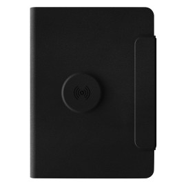 GLOBAL 2IN1, portfolio sa notesom a5, pomoćnom baterijom 5.000 mah, bežičnim punjačem za dva uređaja i magnetom u poklon kutiji, crni