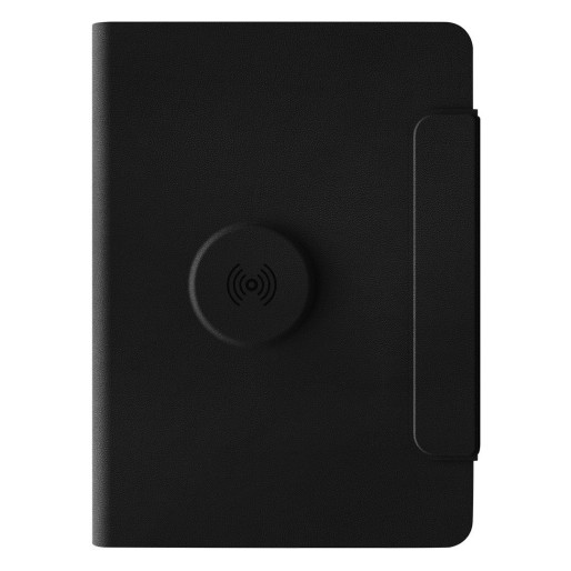 GLOBAL 2IN1, magnetic, portfolio case with a5 notebook, power bank 5.000 mah, wireless charger for two devices in a gift box black