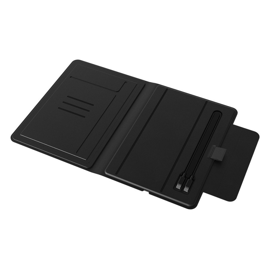 GLOBAL 2IN1, magnetic, portfolio case with a5 notebook, power bank 5.000 mah, wireless charger for two devices in a gift box black
