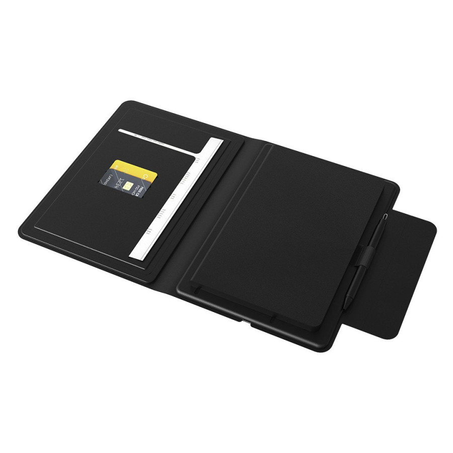 GLOBAL 2IN1, magnetic, portfolio case with a5 notebook, power bank 5.000 mah, wireless charger for two devices in a gift box black