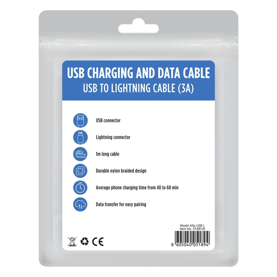ALFA USB L, usb lightning kabl dimenzija: 1 m, crni