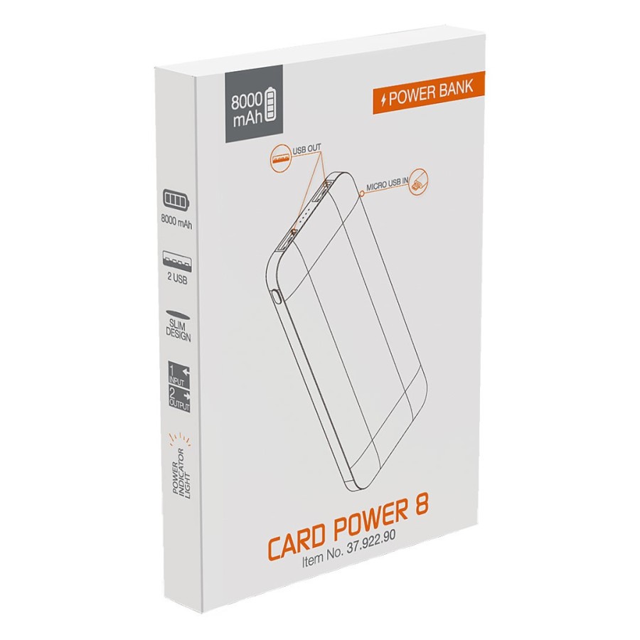CARD POWER 8, power bank, 8000 mah, white