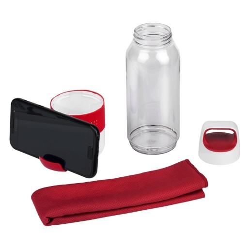 FITNESS, sports bottle with towel, 600 ml, red