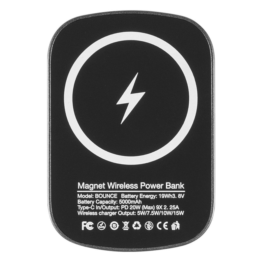 BOUNCE, pomoćna baterija sa magnetom kapaciteta 5000 mah, u poklon kutiji, tamno siva