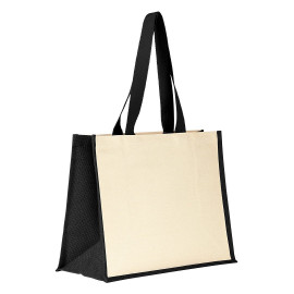 TAHITI, jute and cotton shopping bag, black