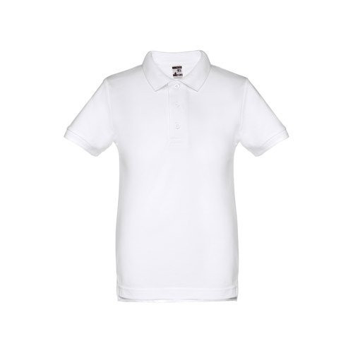 THC ADAM KIDS WH II. Kids short-sleeved 100% cotton piqué polo shirt unisex). White