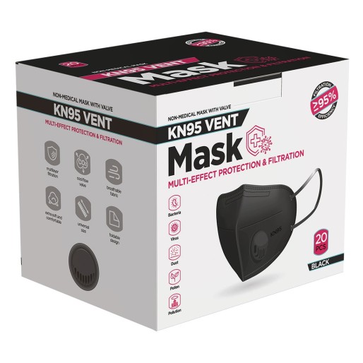 KN95 VENT, maska sa ventilom, crna