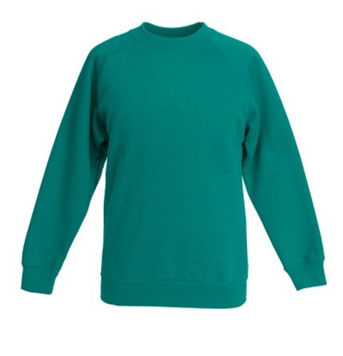Fruit Of The Loom, Kids Classic Raglan Sweat, Sweatshirt, Emerald, 12-13