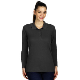 LINDA, women's long sleeve polo shirt, 200 g/m2, dark gray