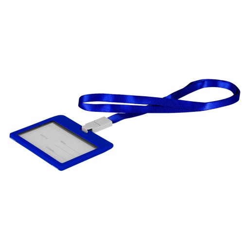 HOLDING, plastic id card holder with lanyard, royal blue