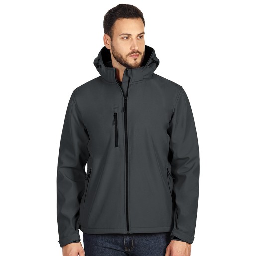 PROTECT MEN, unisex softshell jacket with detachable hood, dark gray
