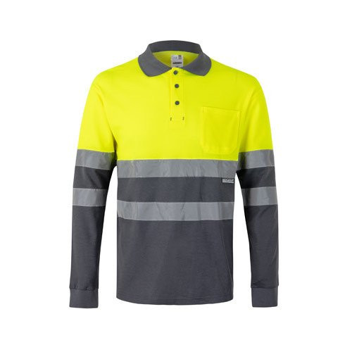 VL PLUTO LARGE. Two-tone piqué polo shirt (150g/m²) with long sleeves, in cotton (55%) and polyester (45%)