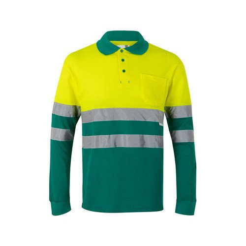 VL PLUTO LARGE. Two-tone piqué polo shirt (150g/m²) with long sleeves, in cotton (55%) and polyester (45%)