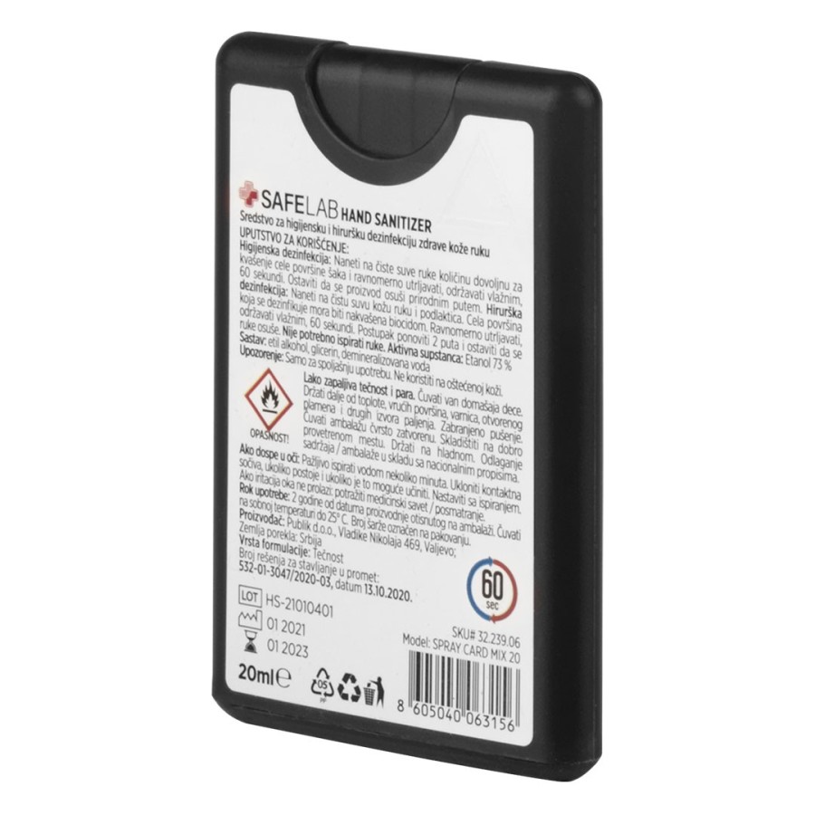 SPRAY CARD 20, antibacterial liquid for hand disinfection, 20 ml, 50/1, black