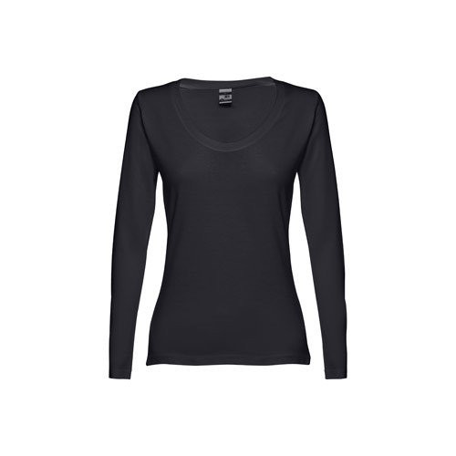 THC BUCHAREST WOMEN II. Long-sleeved scoop neck fitted T-shirt for women. 100% carded cotton