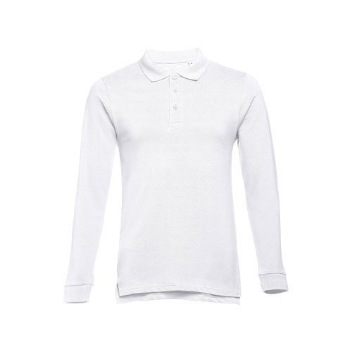 THC BERN WH II. Men's long-sleeved 100% cotton piqué polo shirt with removable label
