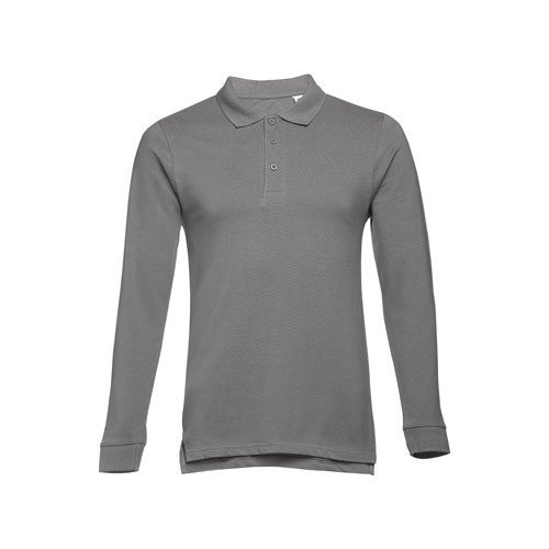 THC BERN II. Men's long-sleeved 100% cotton piqué polo shirt with removable label