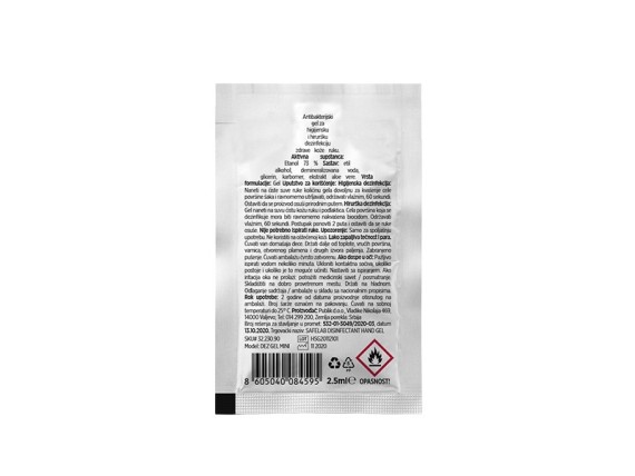 DEZ GEL MINI, antibacterial gel for hand disinfection, 2.5 ml, white