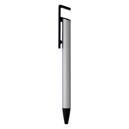 HALTER METAL, metal ball pen with mobile phone holder, silver