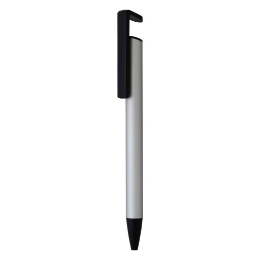 HALTER METAL, metal ball pen with mobile phone holder, silver