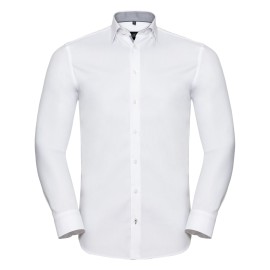 Men’s Long Sleeve Tailored Contrast Herringbone Shirt, Russell Europe