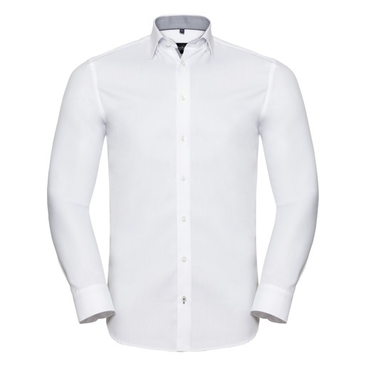 Men’s Long Sleeve Tailored Contrast Herringbone Shirt, Russell Europe
