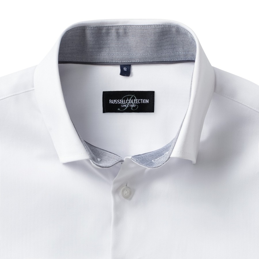 Men’s Long Sleeve Tailored Contrast Herringbone Shirt, Russell Europe