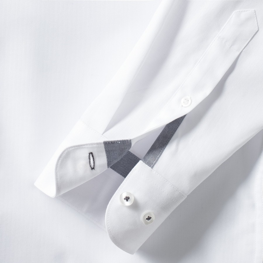 Men’s Long Sleeve Tailored Contrast Herringbone Shirt, Russell Europe